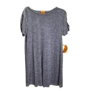 Ruby Rd Blue White Stripe Shift Dress Medium Short Sleeve Casual Knit NWT